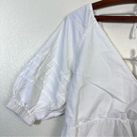 7 For All Mankind White Puff Sleeve Babydoll Dress Size L - Picture 4 of 11